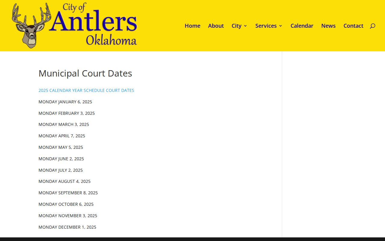 Pushmataha County bench warrants municipal court calendar route