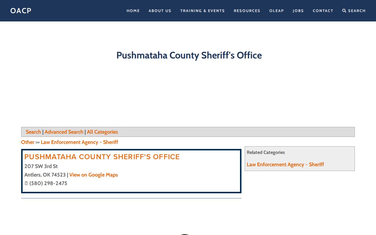Pushmataha County warrant records sheriff agency contact