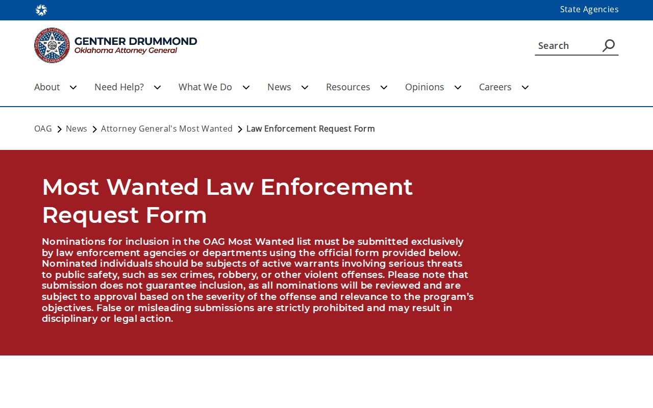 Pushmataha County most wanted official law enforcement nomination interface